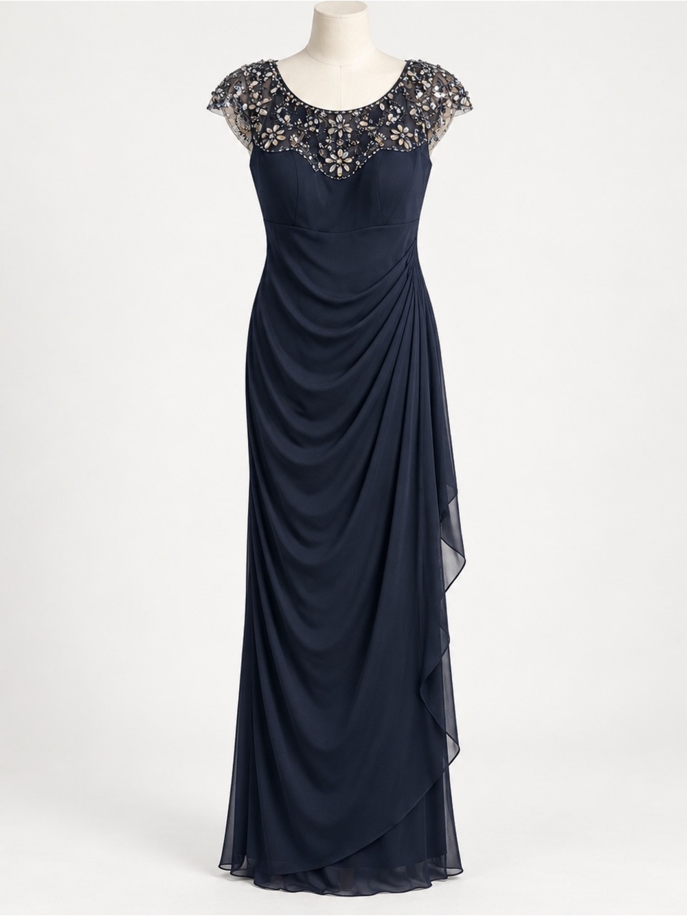 Xscape Womens 18W Gray Silver Beaded Formal Evening Maxi Gown Dress